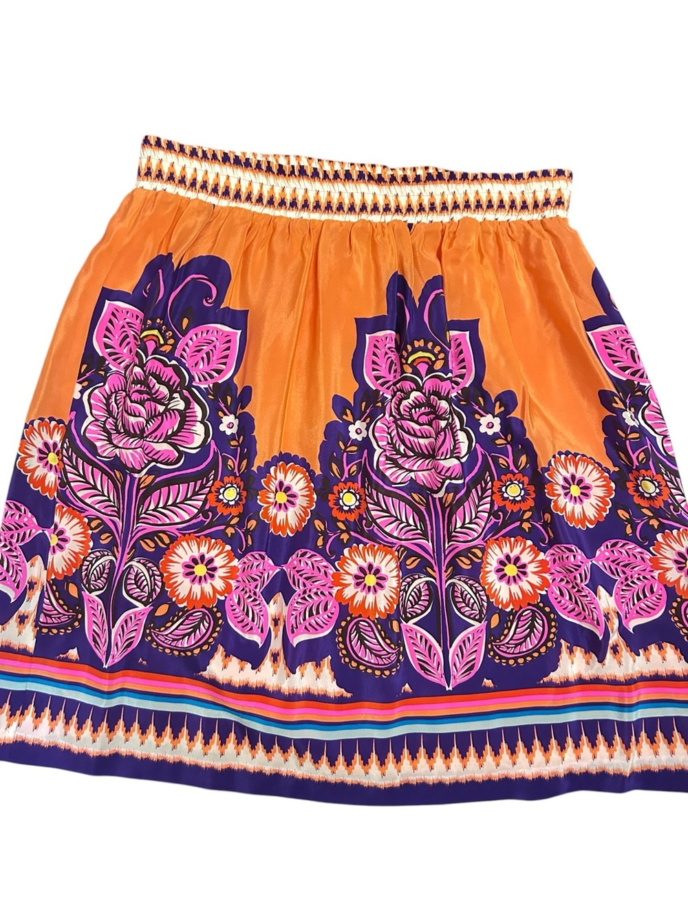Anthropologie Edme & Esyllte orange & purple 100% Silk Floral Boho Skirt